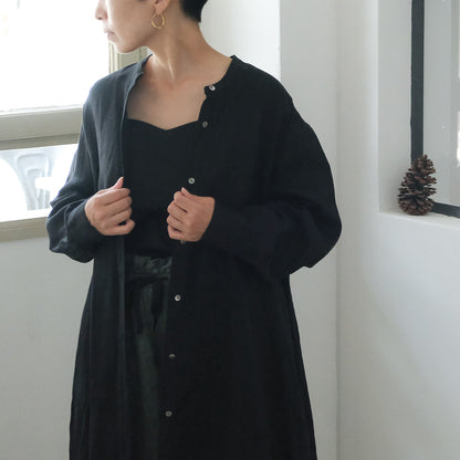 SALUÉ／バンドカラー長袖シャツドレス／ミッドウェイトリネン