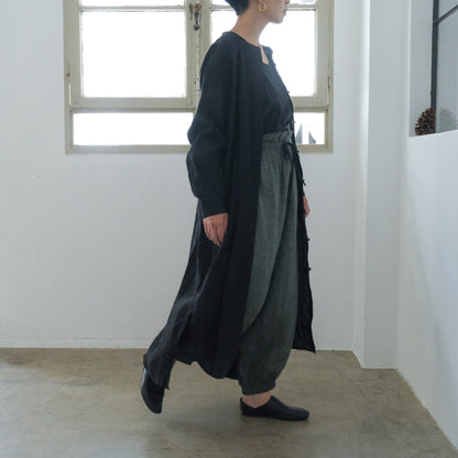 SALUÉ／バンドカラー長袖シャツドレス／ミッドウェイトリネン
