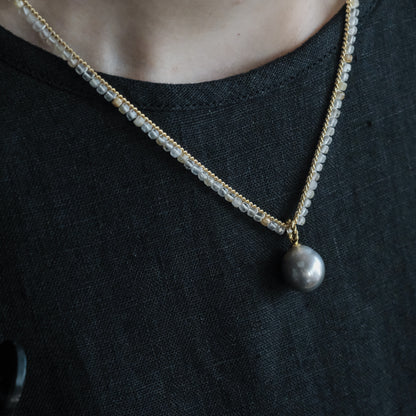 shuo'／Black Pearl Rutile Quartz Necklace