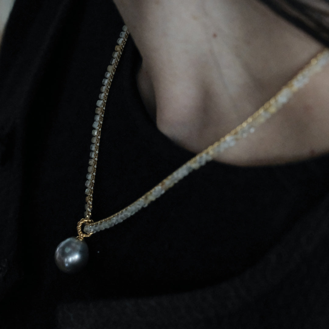 shuo'／Black Pearl Rutile Quartz Necklace