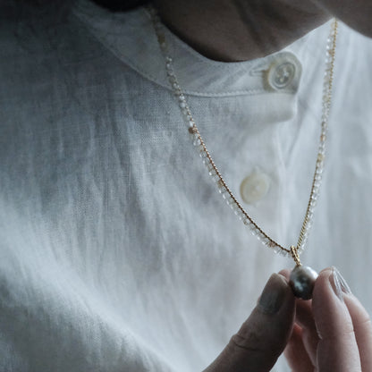 shuo'／Black Pearl Rutile Quartz Necklace