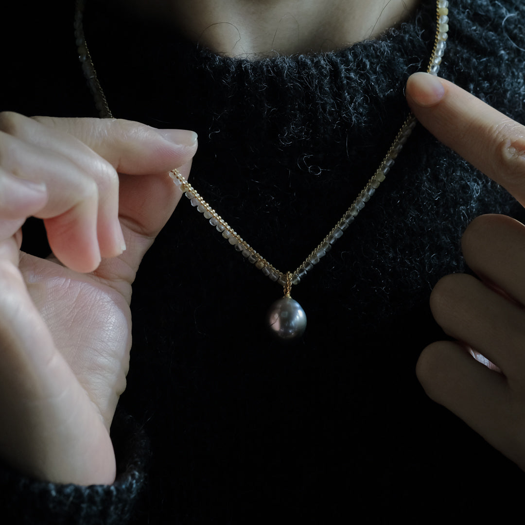 shuo'／Black Pearl Rutile Quartz Necklace