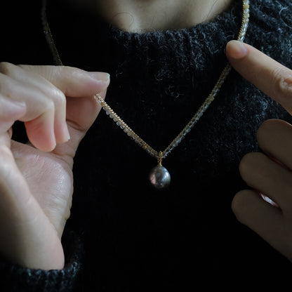shuo'／Black Pearl Rutile Quartz Necklace