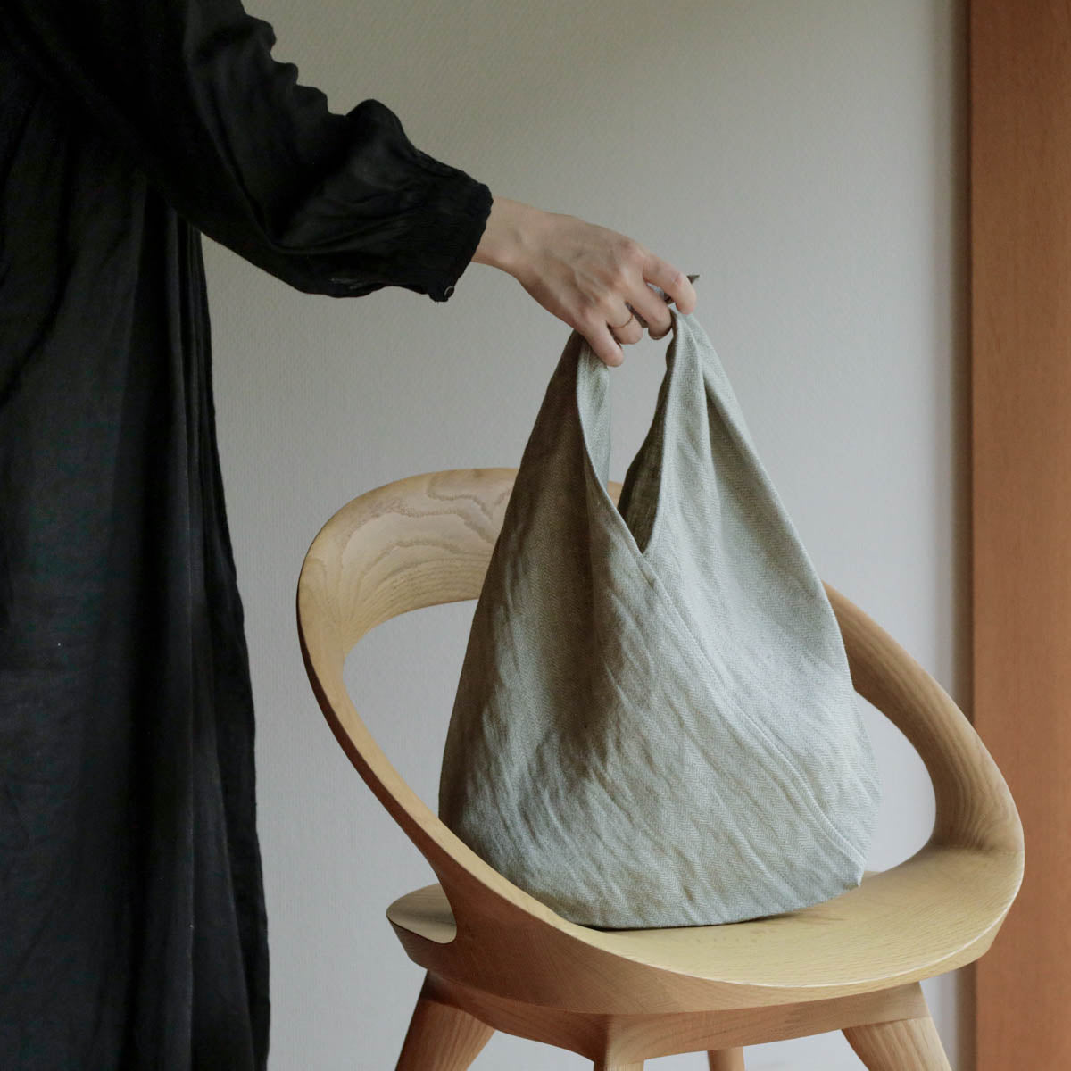 リネンのあづま袋　ヘリンボーン