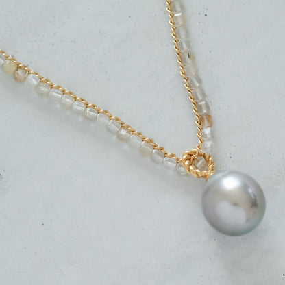 shuo'／Black Pearl Rutile Quartz Necklace