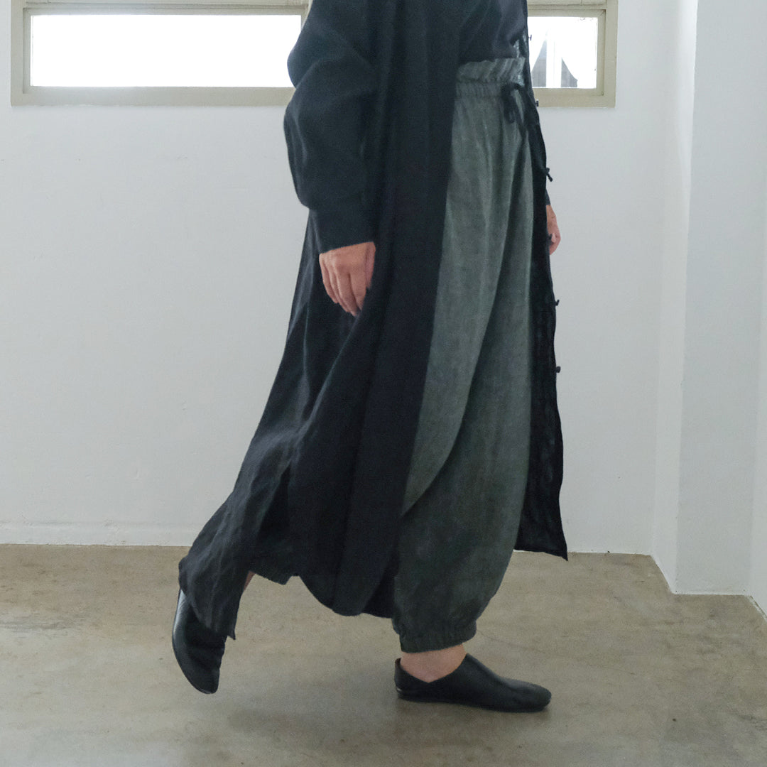 SALUÉ／バンドカラー長袖シャツドレス／ミッドウェイトリネン