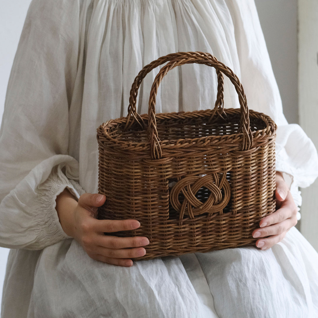 宮本工芸／【予約商品】あけびかご　薄型並み編みグニ手 特小（結び入り）