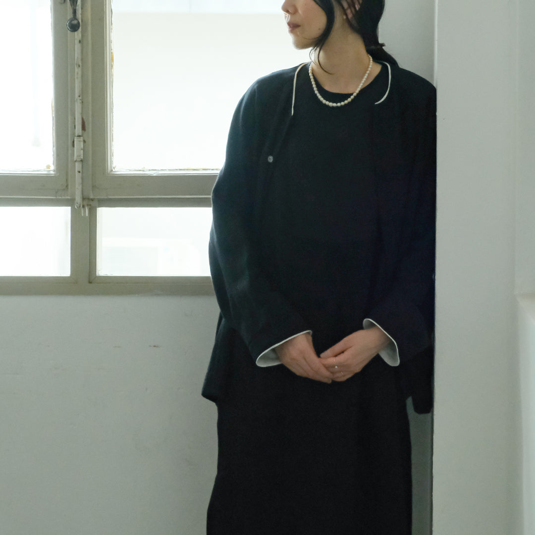 SALUÉ／ノーカラージャケット／ヘリンボーンリネン　ブラック内容