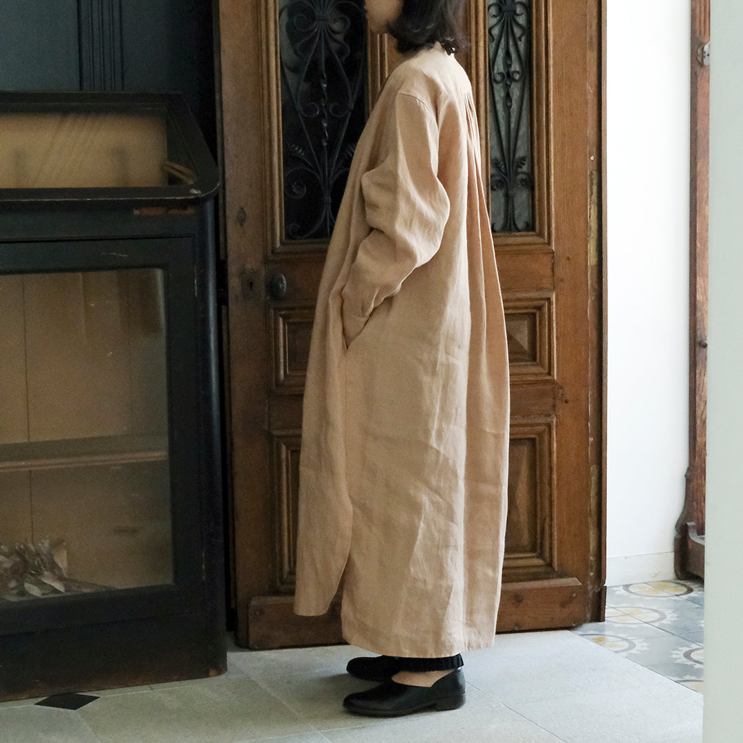 SALUÉ／バンドカラー長袖シャツドレス／ミッドウェイトリネン