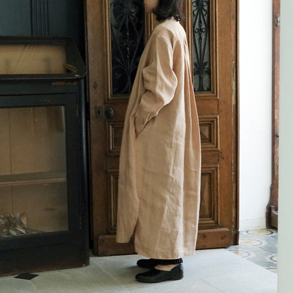 SALUÉ／バンドカラー長袖シャツドレス／ミッドウェイトリネン