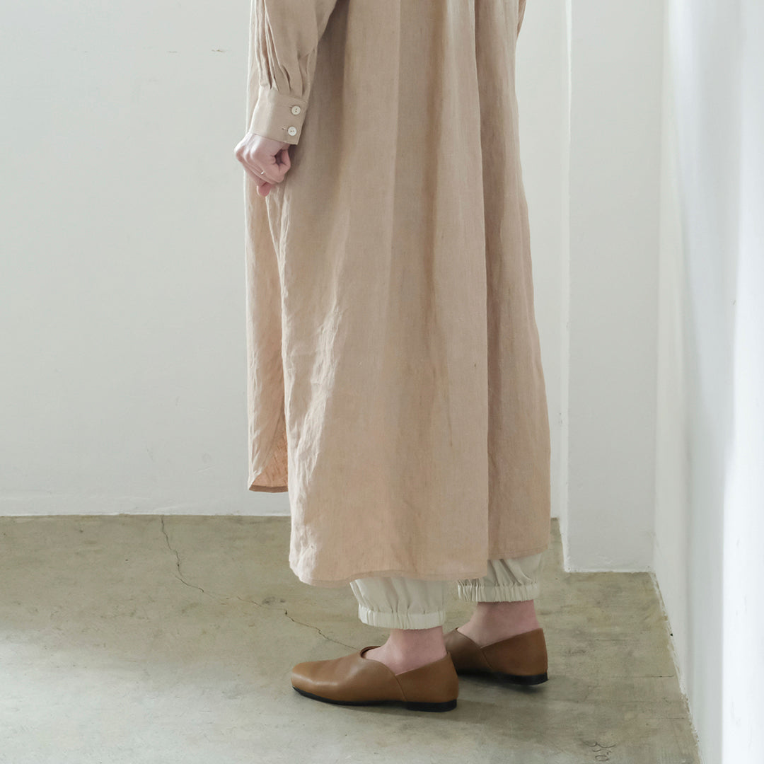 SALUÉ／バンドカラー長袖シャツドレス／ミッドウェイトリネン