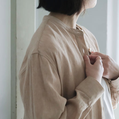 SALUÉ／バンドカラー長袖シャツドレス／ミッドウェイトリネン