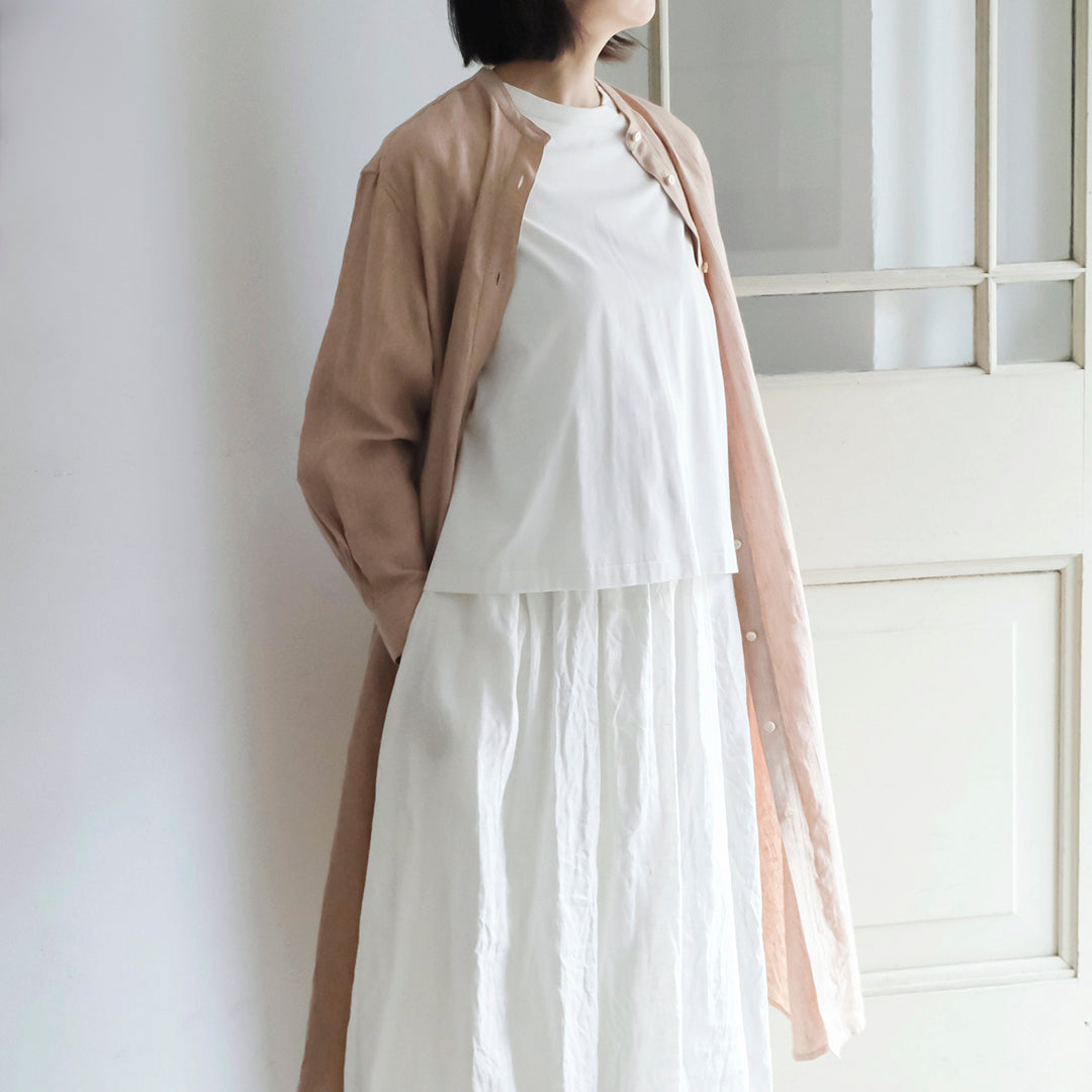 SALUÉ／バンドカラー長袖シャツドレス／ミッドウェイトリネン