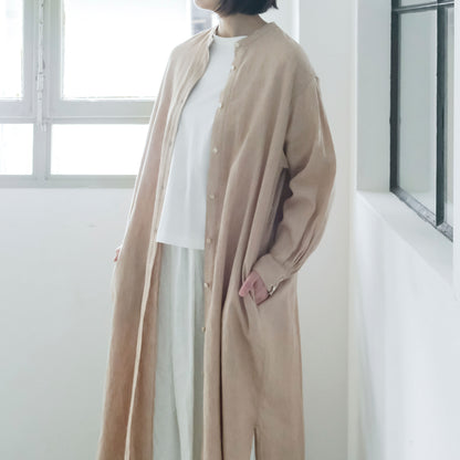 SALUÉ／バンドカラー長袖シャツドレス／ミッドウェイトリネン