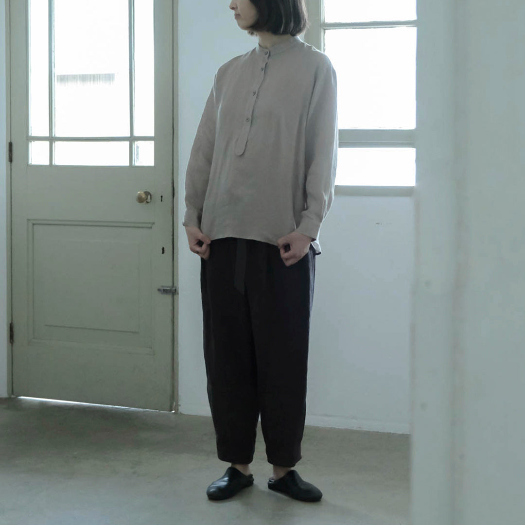 SALUÉ／バンドカラーハーフボタンシャツ／ライトウェイトリネン