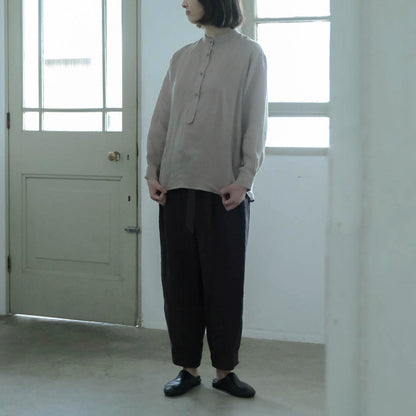 SALUÉ／バンドカラーハーフボタンシャツ／ライトウェイトリネン