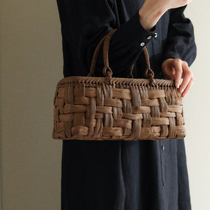 宮本工芸／【受注商品】山ぶどうかご 太巾あじろ編み 巻き手 ロータイプ