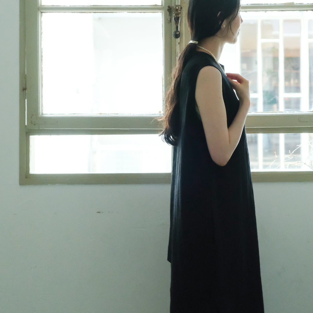 SALUÉ／【一部受注商品】シンプルドレス／ヘリンボーンリネンformal