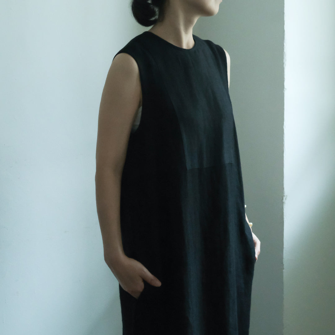 SALUÉ／【一部受注商品】シンプルドレス／ヘリンボーンリネンformal
