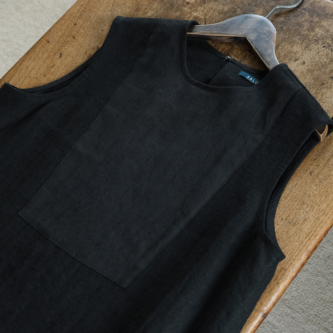 SALUÉ／【一部受注商品】シンプルドレス／ヘリンボーンリネンformal