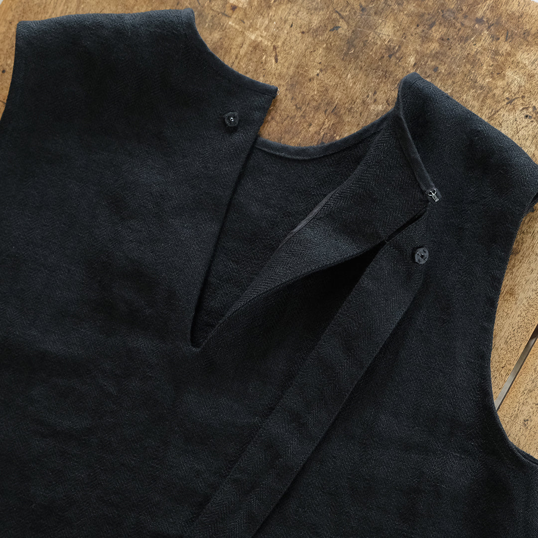 SALUÉ／【一部受注商品】シンプルドレス／ヘリンボーンリネンformal