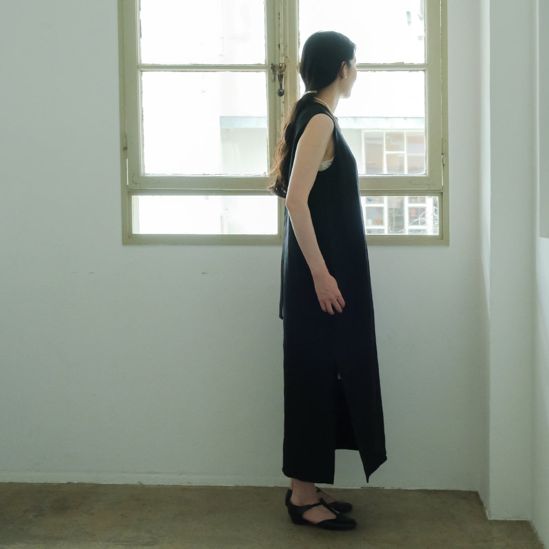 SALUÉ／【一部受注商品】シンプルドレス／ヘリンボーンリネンformal