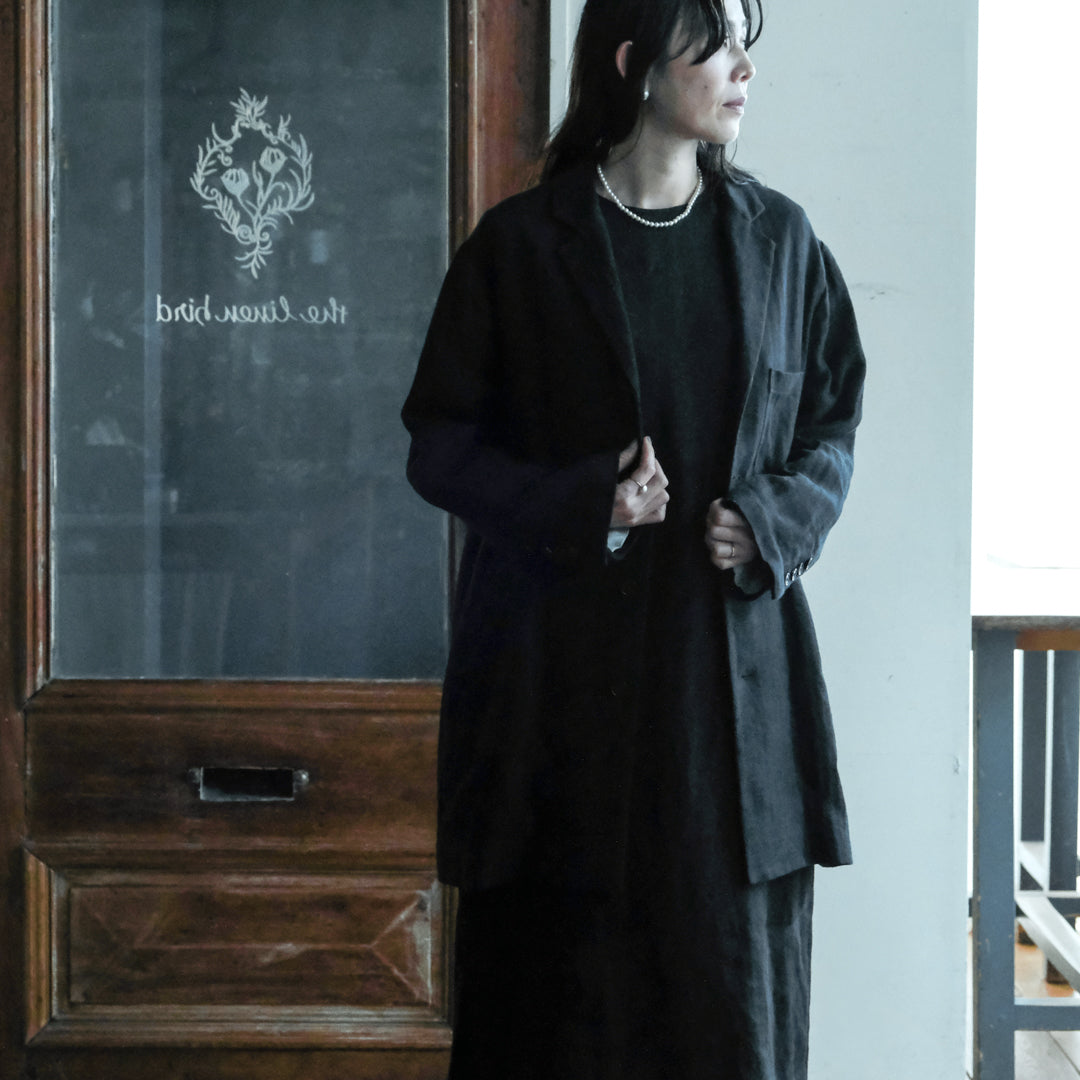 SALUÉ／【一部受注商品】シンプルドレス／ヘリンボーンリネンformal