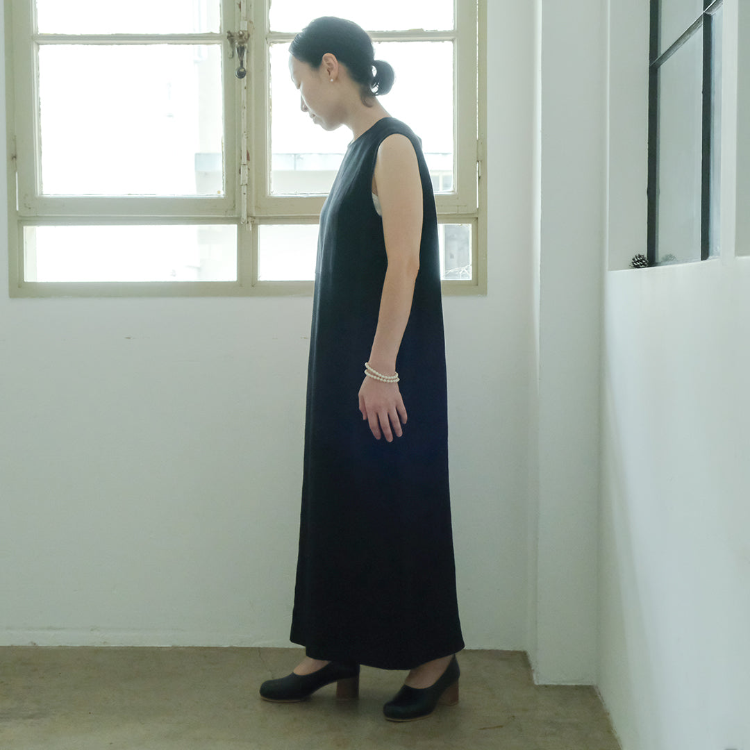 SALUÉ／【一部受注商品】シンプルドレス／ヘリンボーンリネンformal