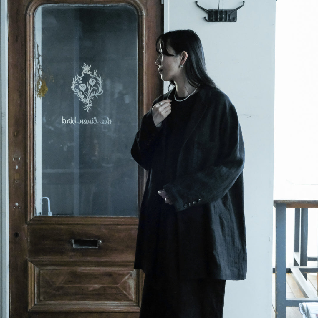 SALUÉ／【一部受注商品】シンプルドレス／ヘリンボーンリネンformal