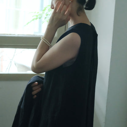 SALUÉ／【一部受注商品】シンプルドレス／ヘリンボーンリネンformal