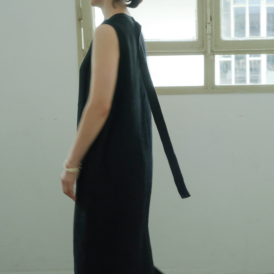 SALUÉ／【一部受注商品】シンプルドレス／ヘリンボーンリネンformal
