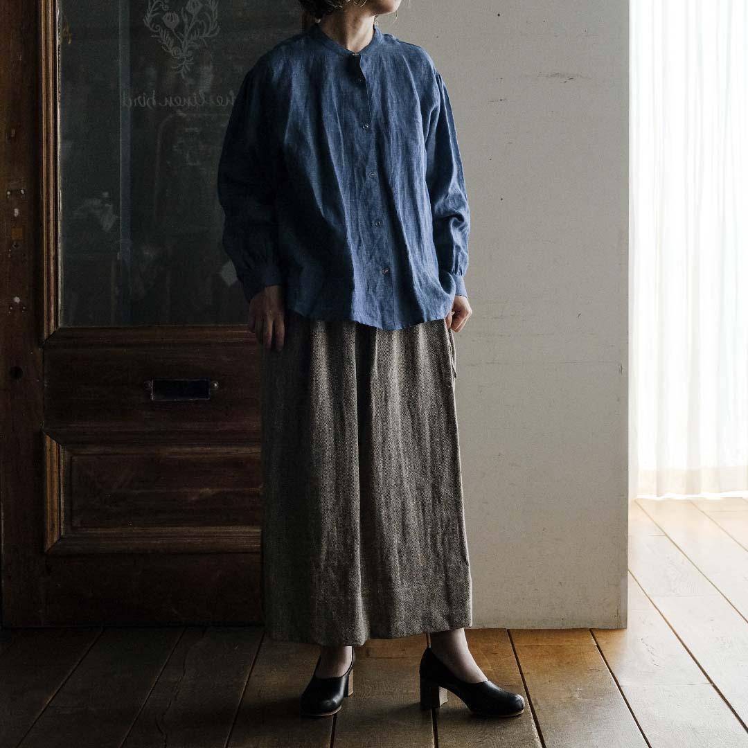 SALUÉ／ワンサイドスリットロングスカート／ヘリンボーンリネン
