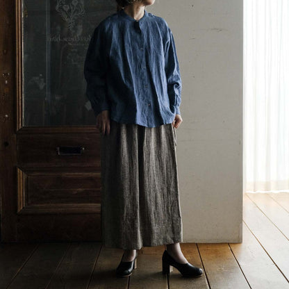 SALUÉ／ワンサイドスリットロングスカート／ヘリンボーンリネン