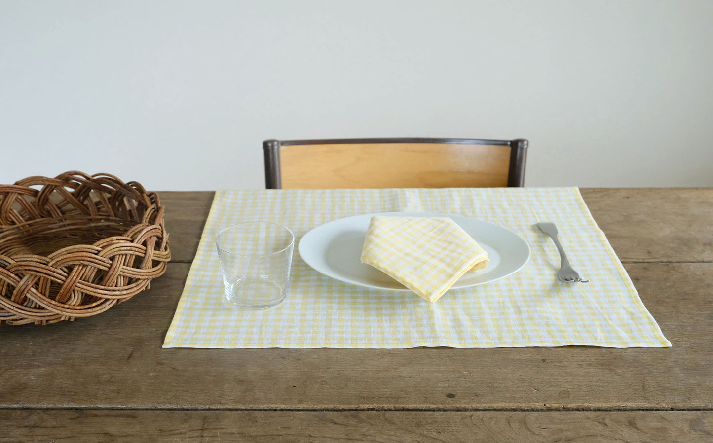 TLB HOME／TLB HOME リネンハンカチ イエローチェック 47x47cm
