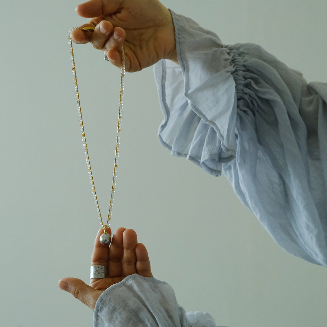 shuo'／Black Pearl Rutile Quartz Necklace