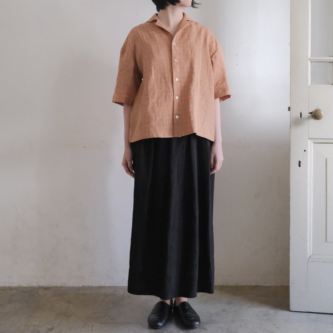 SALUÉ／ワンサイドスリットロングスカート／ヘリンボーンリネン