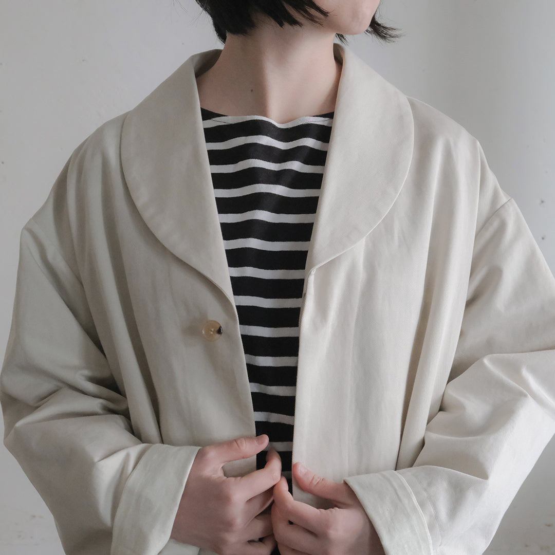 SALUÉ／ショールカラースリットコート／コットンリネンカルゼ