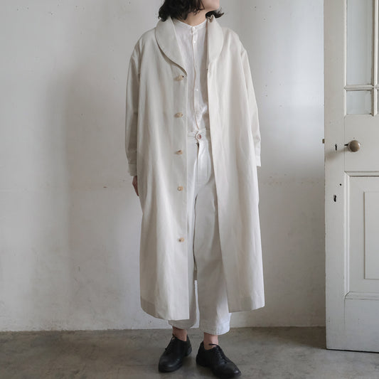 SALUÉ／ショールカラースリットコート／コットンリネンカルゼ