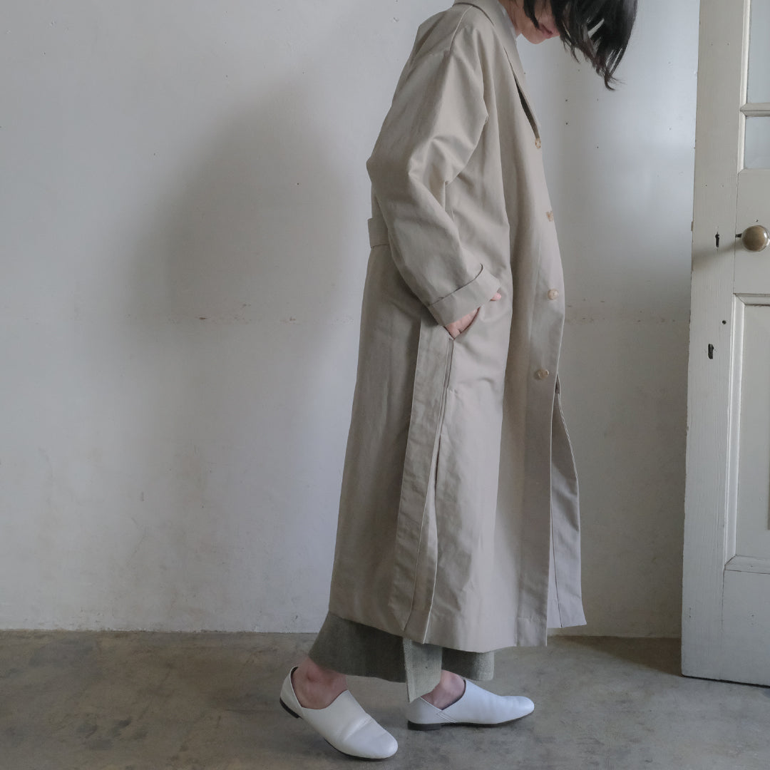 SALUÉ／ショールカラースリットコート／コットンリネンカルゼ
