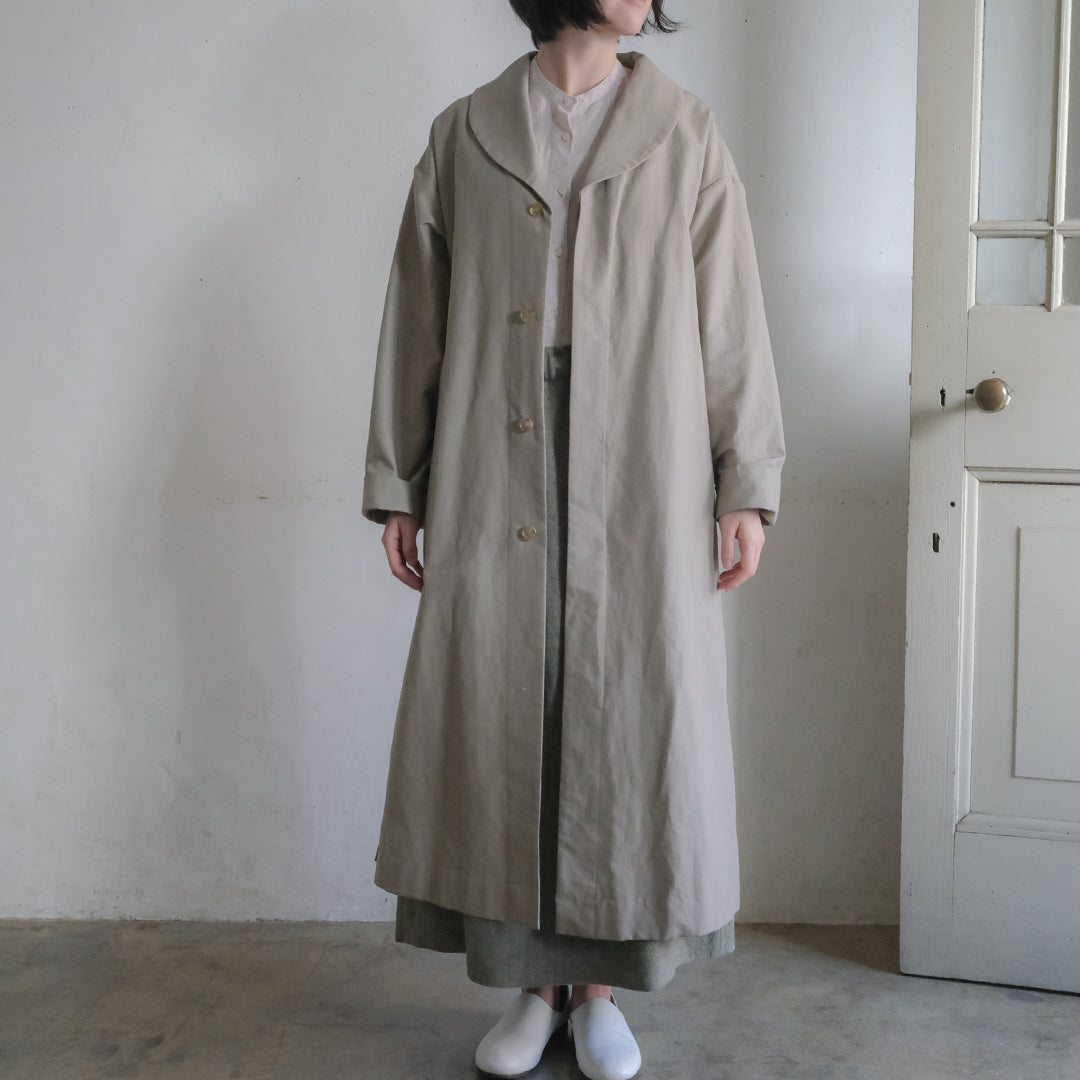 SALUÉ／ショールカラースリットコート／コットンリネンカルゼ