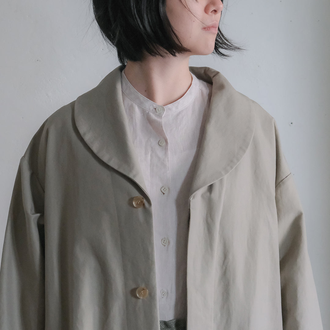 SALUÉ／ショールカラースリットコート／コットンリネンカルゼ