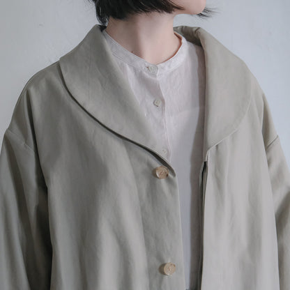 SALUÉ／ショールカラースリットコート／コットンリネンカルゼ