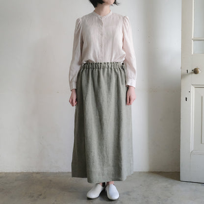 SALUÉ／ワンサイドスリットロングスカート／ヘリンボーンリネン