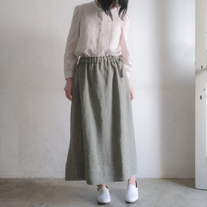 SALUÉ／ワンサイドスリットロングスカート／ヘリンボーンリネン