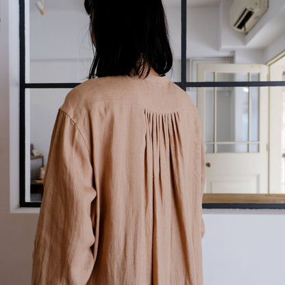 SALUÉ／バンドカラー長袖シャツドレス／ミッドウェイトリネン