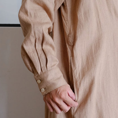 SALUÉ／バンドカラー長袖シャツドレス／ミッドウェイトリネン