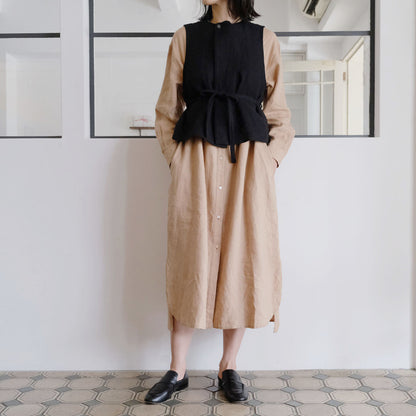 SALUÉ／バンドカラー長袖シャツドレス／ミッドウェイトリネン