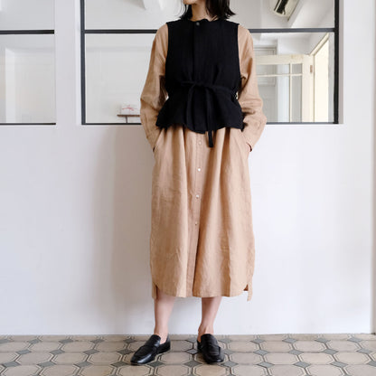 SALUÉ／バンドカラー長袖シャツドレス／ミッドウェイトリネン