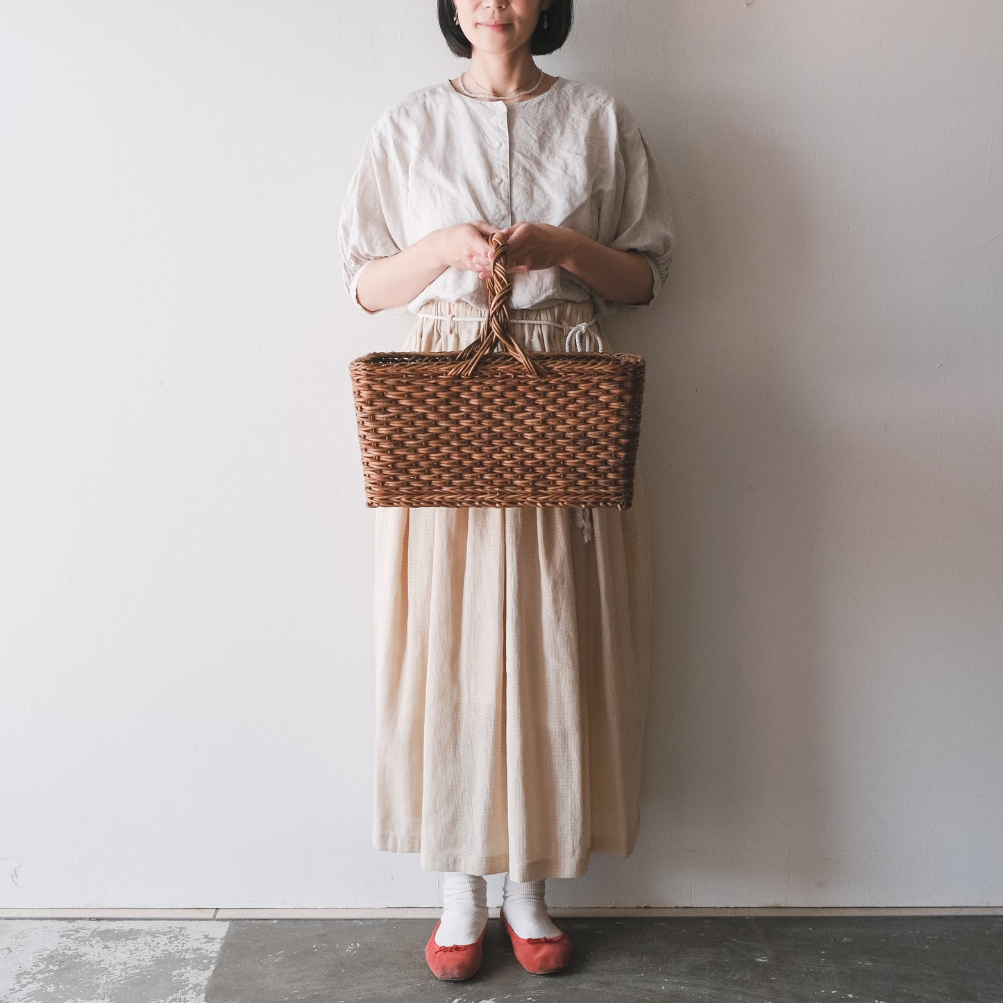 宮本工芸／あけびかご　特大バスケット小松編　なわ手（ふた無し）