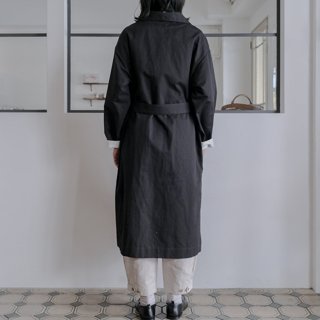 SALUÉ／ショールカラースリットコート／コットンリネンカルゼ